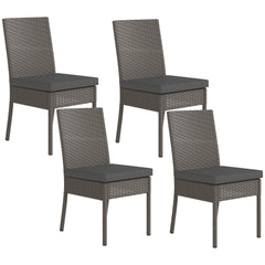 Outsunny Set of Four Armless Rattan Garden Chairs - Dark Grey