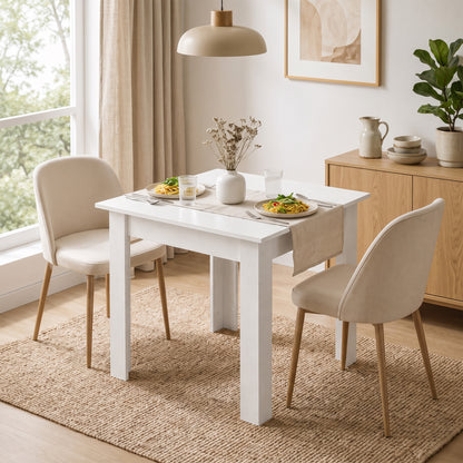 HOMCOM Square Dining Table, Modern Small Dining Table with Wood Effect, Space Saving, Non-slip Foot Pads, White