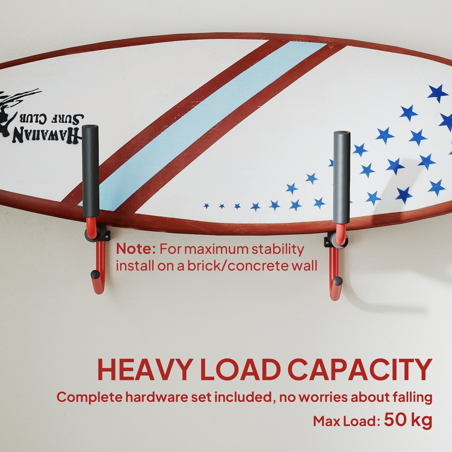 HOMCOM Kayak Canoe Heavy Duty Wall Mounted Storage Holder Rack Heavy Duty Storing Hangers Red