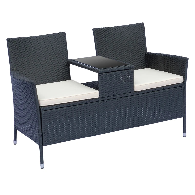 Outsunny 2-Seater Rattan Loveseat Jack and Jill Seat, 63Dx133Wx84H cm-Black