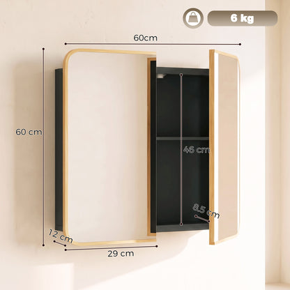 HOMCOM Bathroom Medicine Mirror Cabinet, Bathroom Wall Cabinet with Storage, Magnetic Doors and Adjustable Shelf, Natural