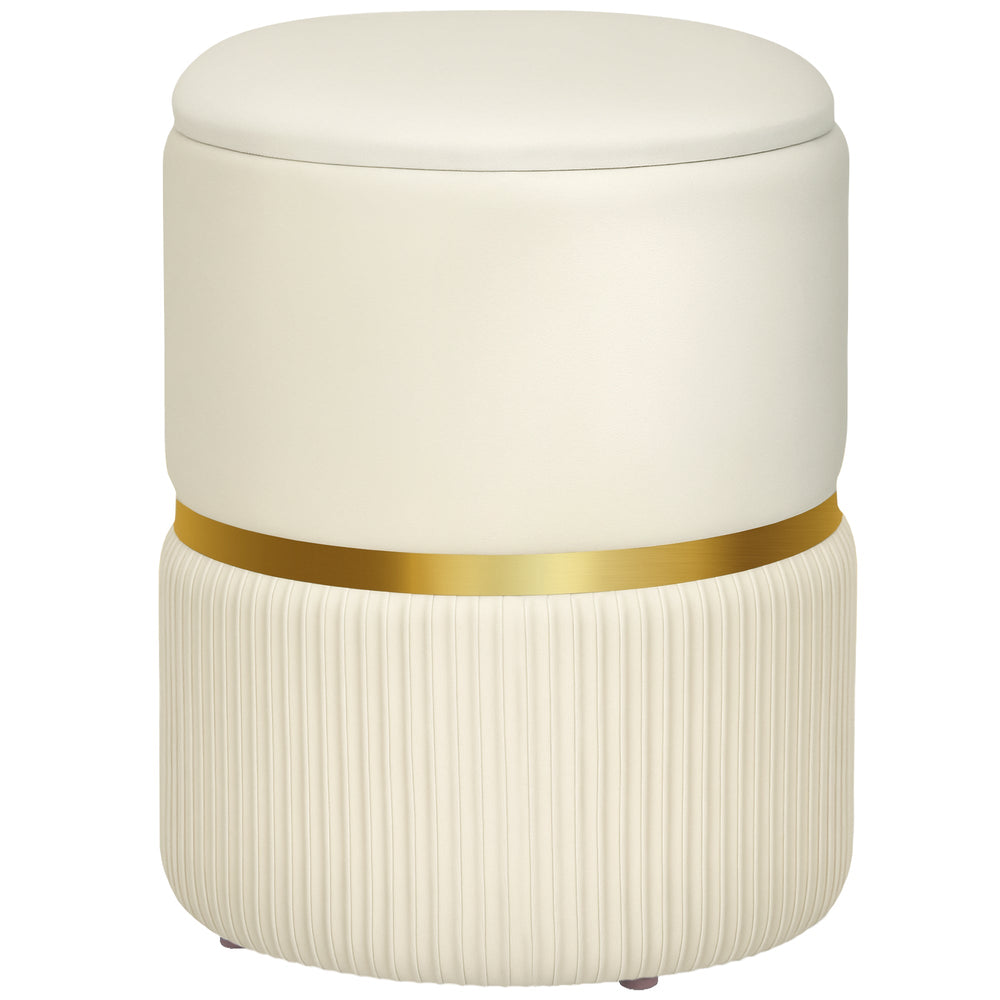 HOMCOM Round Storage Stool, Velvet-feel Fabric Upholstered Vanity Stool with Removable Top, Padded Seat and Hidden Space, Beige