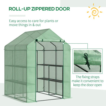 Outsunny Lean to Greenhouses with Shelves Polytunnel Steeple Green house Grow House Removable Cover 143x138x190cm, Green