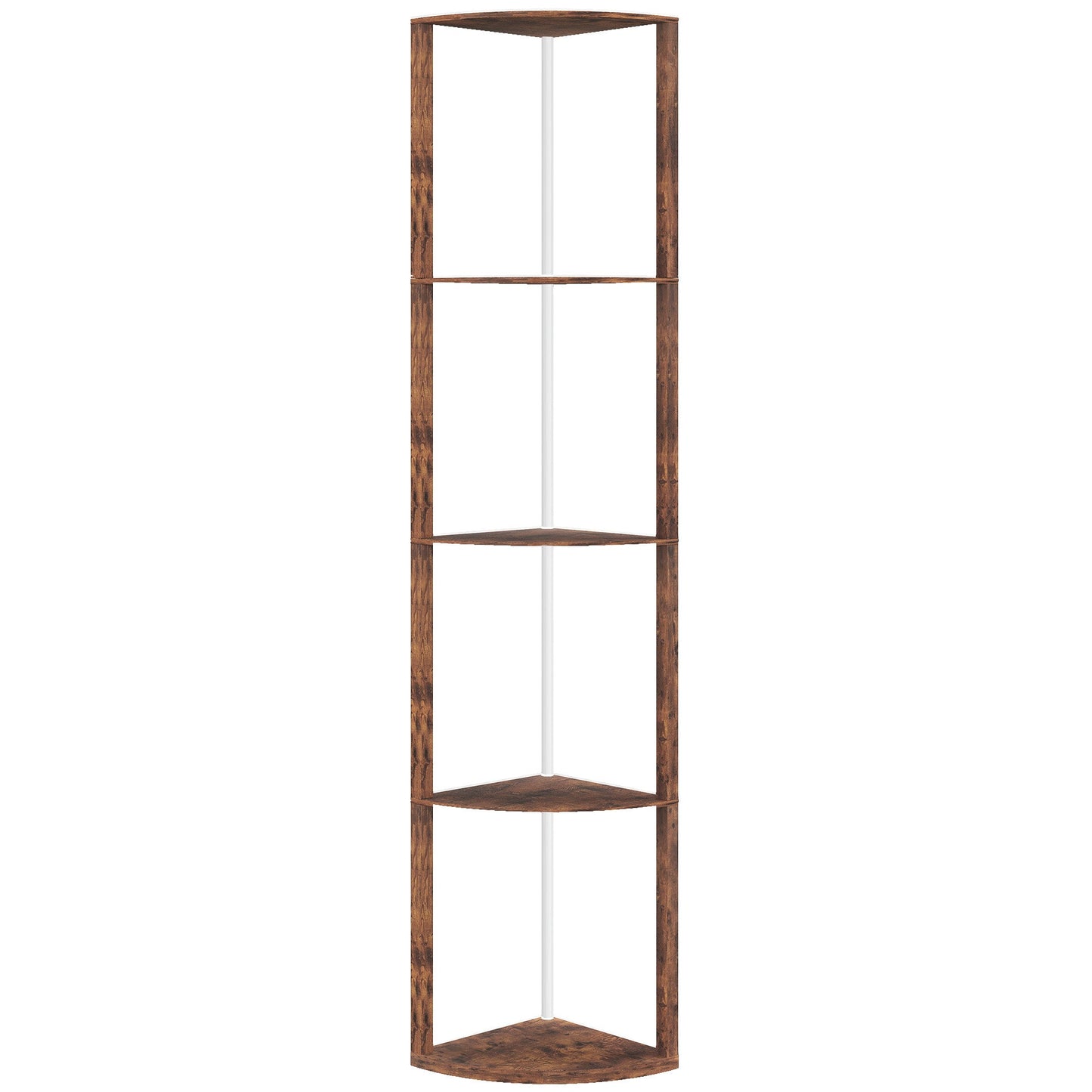 HOMCOM RGB LED Floor Lamp with Shelves, 5-Tier Dimmable Standing Lamp with Adjustable Brightness and Remote Control, Modern Corner Display Shelf Unit for Living Room Bedroom Office, Rustic Brown