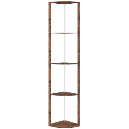 HOMCOM RGB LED Floor Lamp with Shelves, 5-Tier Dimmable Standing Lamp with Adjustable Brightness and Remote Control, Modern Corner Display Shelf Unit for Living Room Bedroom Office, Rustic Brown