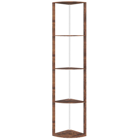 HOMCOM RGB LED Floor Lamp with Shelves, 5-Tier Dimmable Standing Lamp with Adjustable Brightness and Remote Control, Modern Corner Display Shelf Unit for Living Room Bedroom Office, Rustic Brown