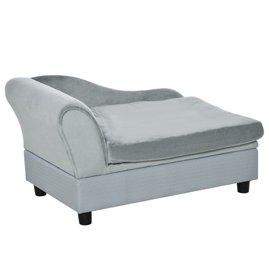 PawHut Pet Sofa Chair, with Storage, Cushion, for Small Dogs, Cats - Light Grey