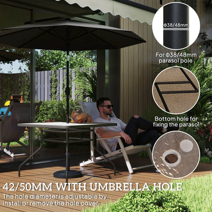 Outsunny Square Garden Dining Table with Tempered Glass Top & Umbrella Hole, 100 x 100 cm