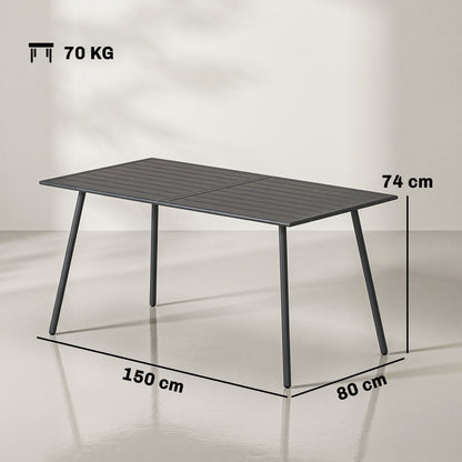Outsunny Rectangle Garden Table with Slat Top, Steel Frame, Outdoor Table for 6 Person, 150 x 80 x 74 cm, Grey