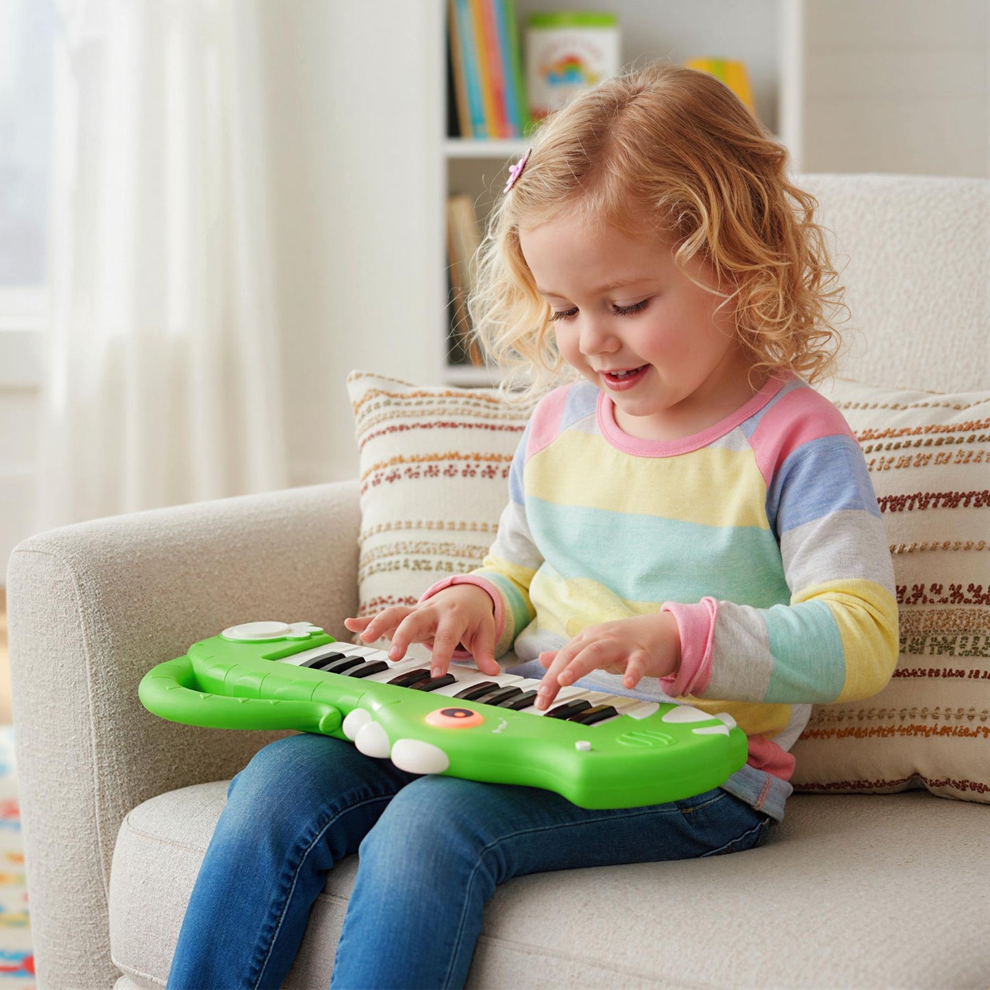 25-Key Kids Piano Keyboard Dinosaur Shape Toy Digital Piano with Built-in Music-Green