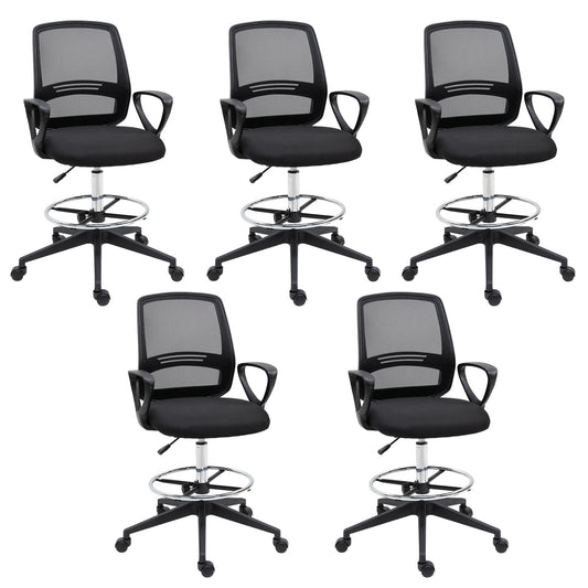 Vinsetto Ergonomic Mesh Back Drafting Chair, Tall Office Chair, Draughtsman Chair with Adjustable Height and Footrest 360¡ Swivel, Set of 5