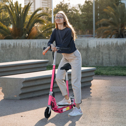 HOMCOM Foldable Powered Scooter with Adjustable Seat, Brake, Pink
