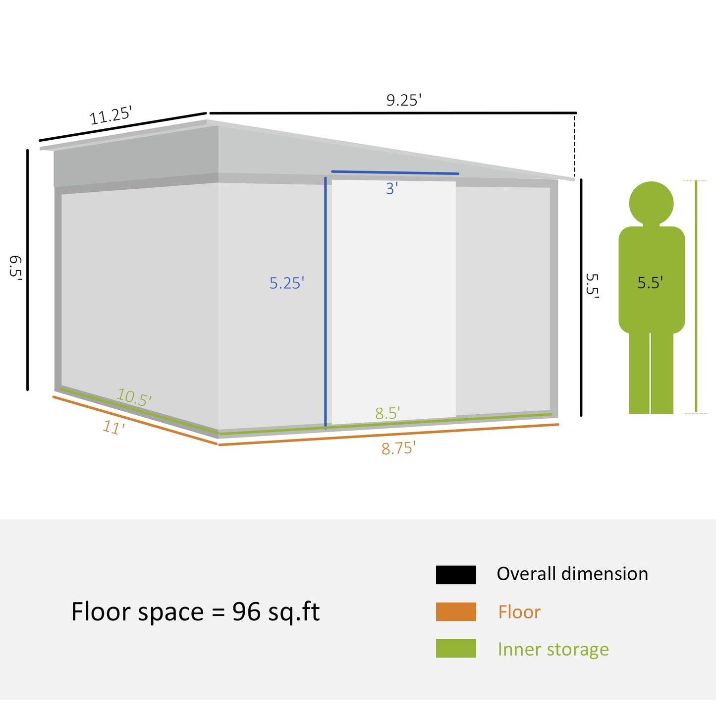 11.3 x 9.2ft Garden Metal Storage Shed Outdoor Metal Tool House with Double Sliding Doors and 2 Air Vents, Green