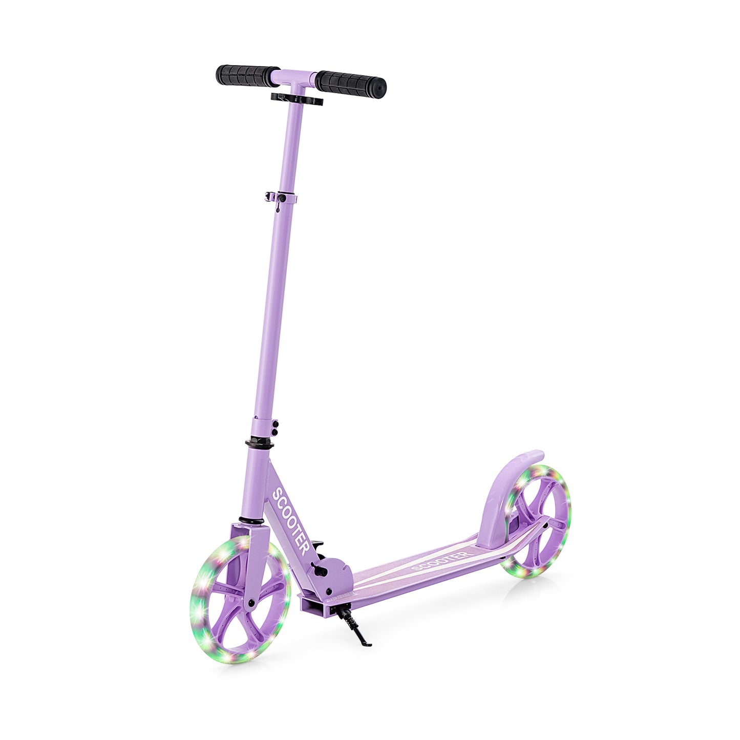 Kick Scooter Foldable and Adjustable Design with 2 Big Wheels and LED Lights-Purple
