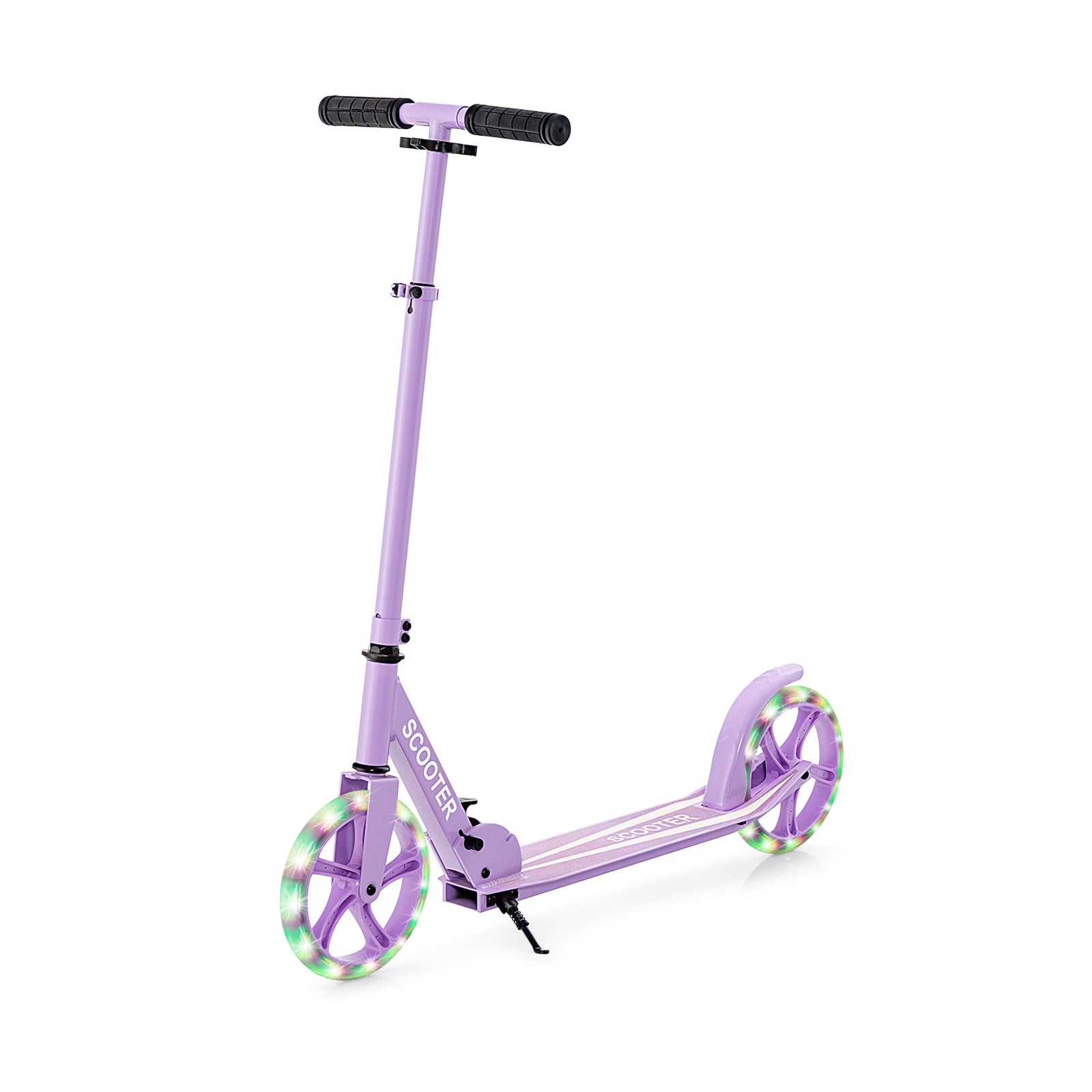 Kick Scooter Foldable and Adjustable Design with 2 Big Wheels and LED Lights-Purple