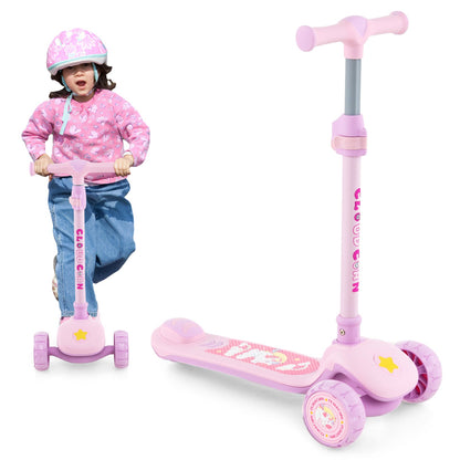 Kick Scooter with Extra Wide Deck and LED Lighted PU Wheels-Light Pink
