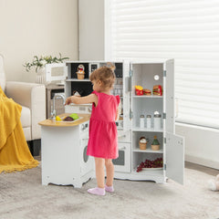 Kid's Corner Kitchen Playset Wooden Play Kitchen with Range Hood-White