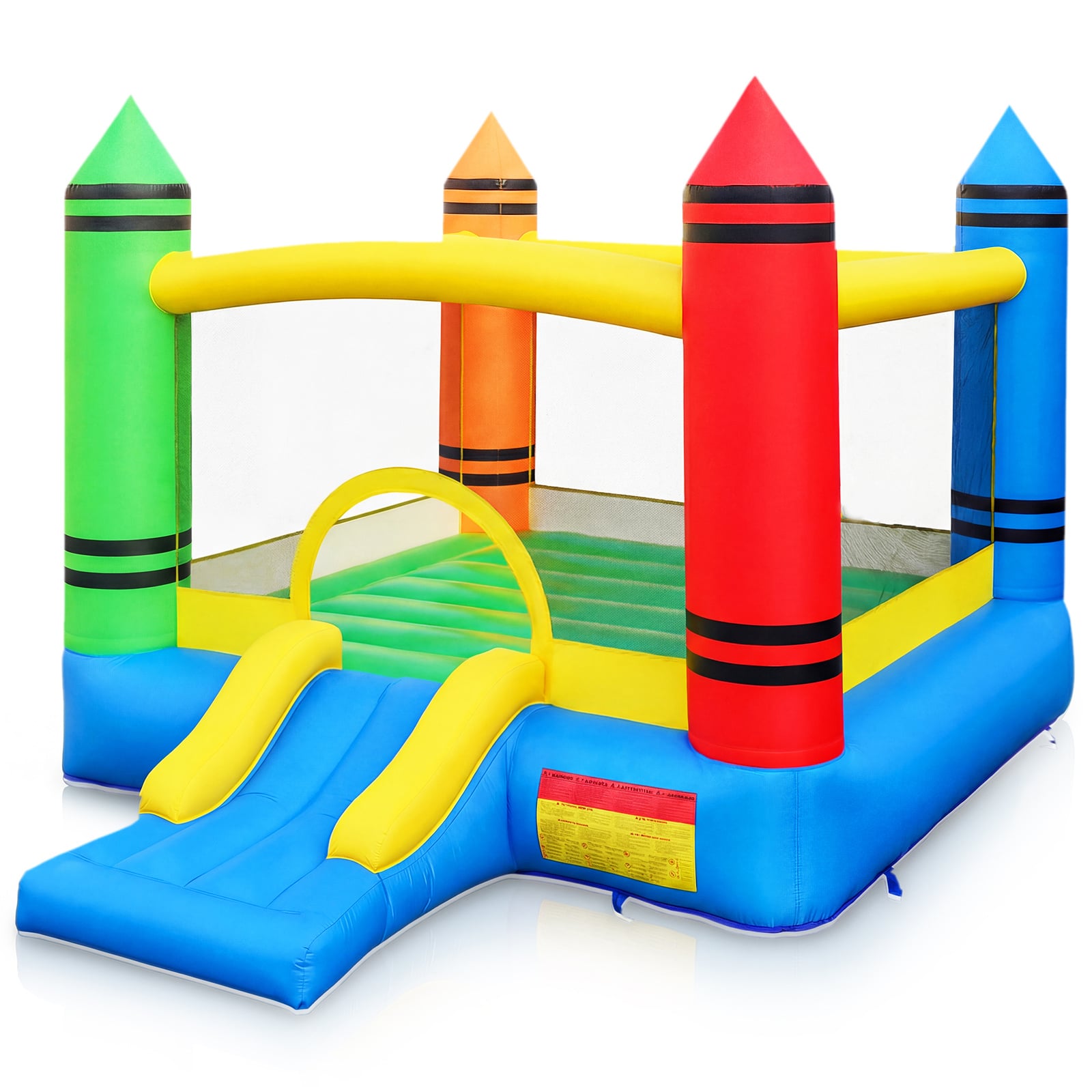 Kids 2-in-1 Crayon Themed Inflatable Bounce House with Slide (without Blower)