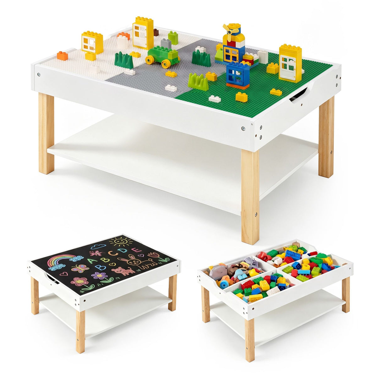 Kids Activity Table with Reversible Double-Sided Top-White