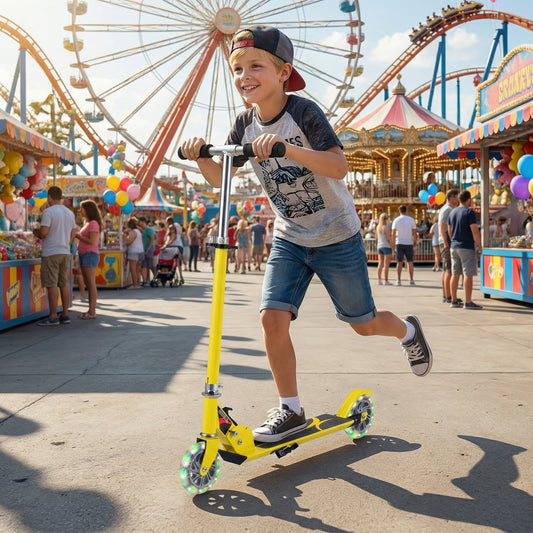 Kids Aluminum Folding Stunt Scooter with LED Wheels-Yellow