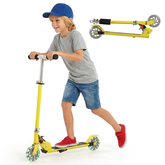 Kids Aluminum Folding Stunt Scooter with LED Wheels-Yellow