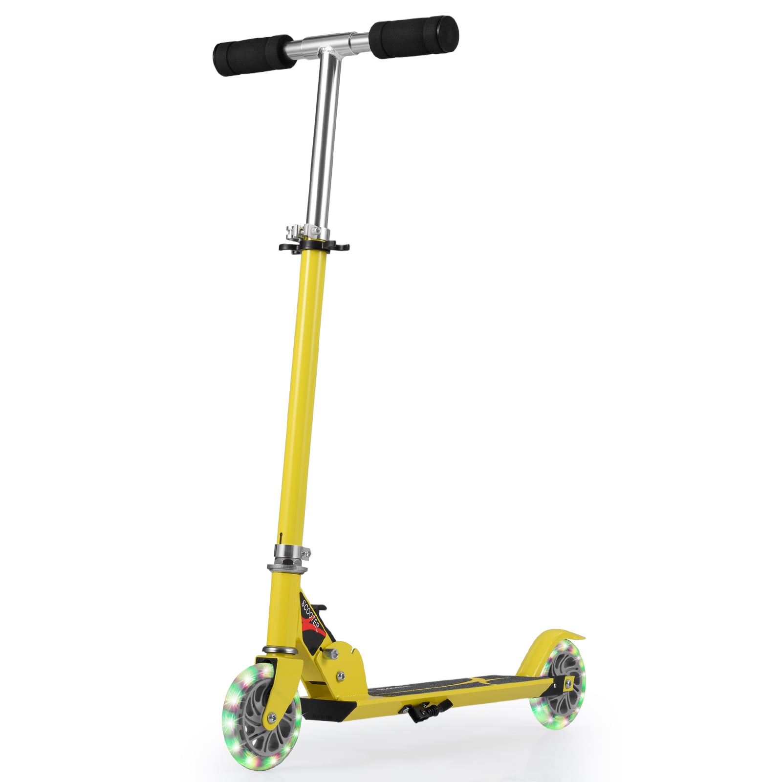 Kids Aluminum Folding Stunt Scooter with LED Wheels-Yellow