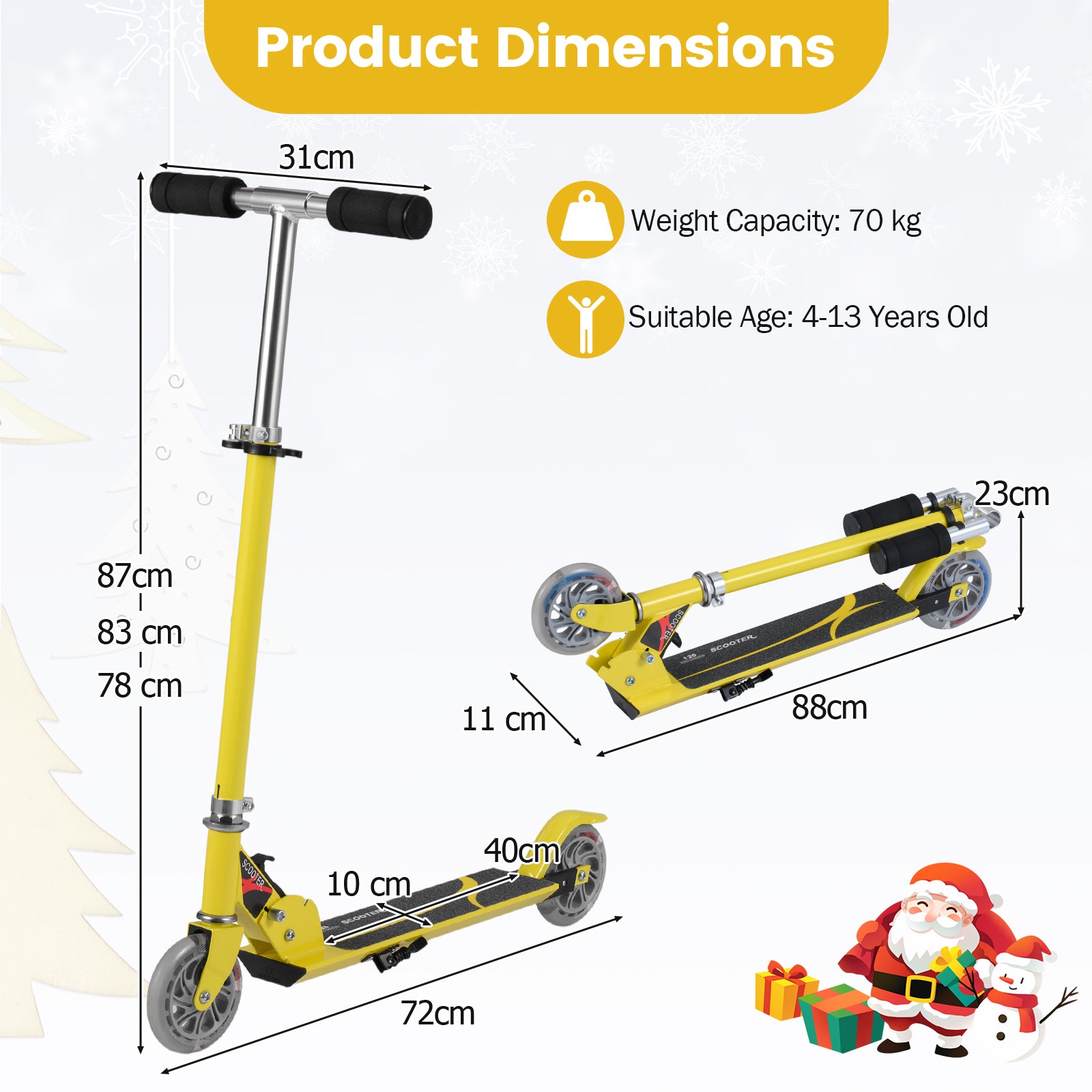 Kids Aluminum Folding Stunt Scooter with LED Wheels-Yellow