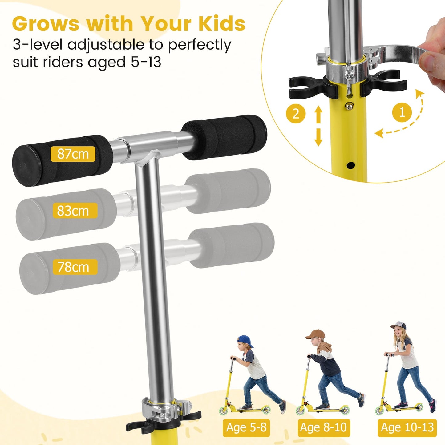 Kids Aluminum Folding Stunt Scooter with LED Wheels-Yellow
