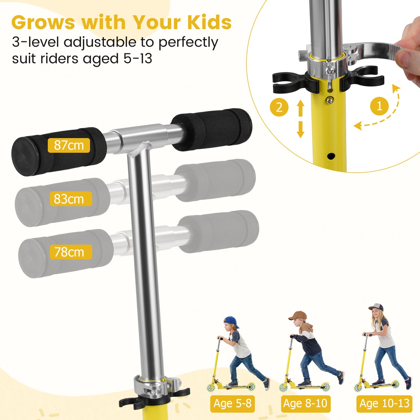 Kids Aluminum Folding Stunt Scooter with LED Wheels-Yellow