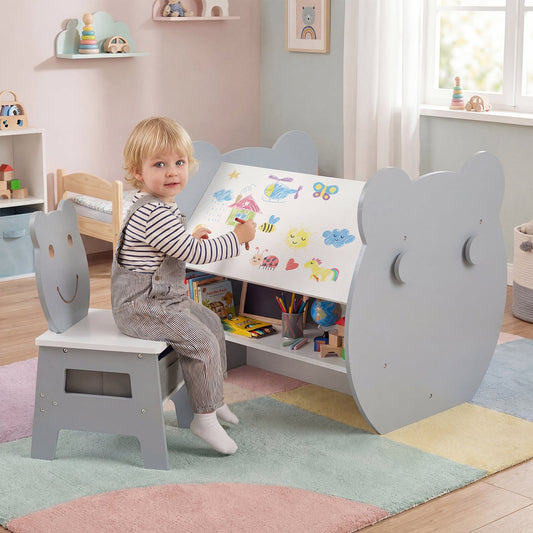 Kids' Art Table and Chair 3-in-1 Toddler Activity Table with Storage-Grey