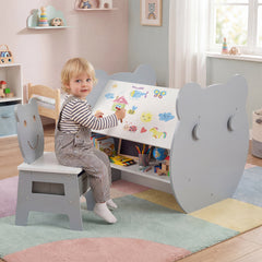 Kids' Art Table and Chair 3-in-1 Toddler Activity Table with Storage-Grey