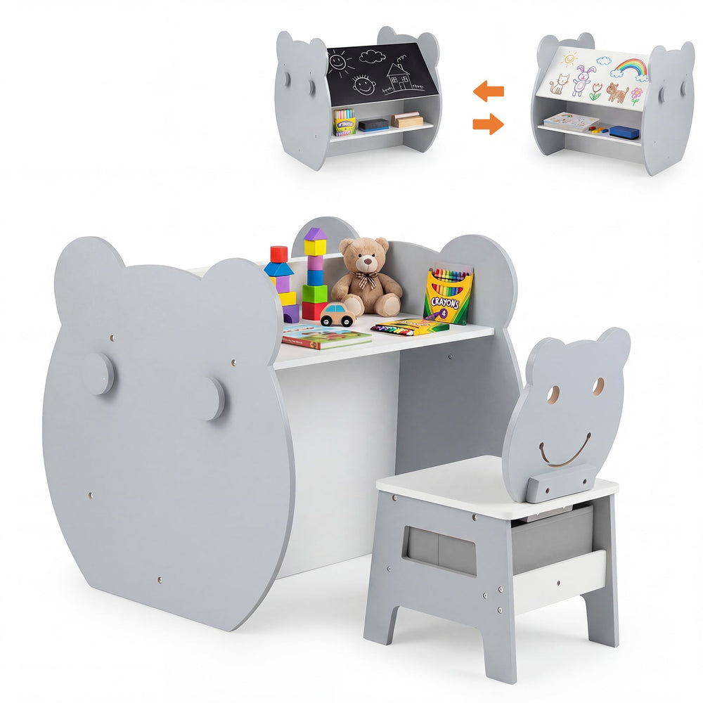 Kids' Art Table and Chair 3-in-1 Toddler Activity Table with Storage-Grey