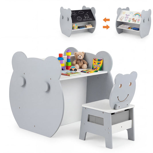 Kids' Art Table and Chair 3-in-1 Toddler Activity Table with Storage-Grey