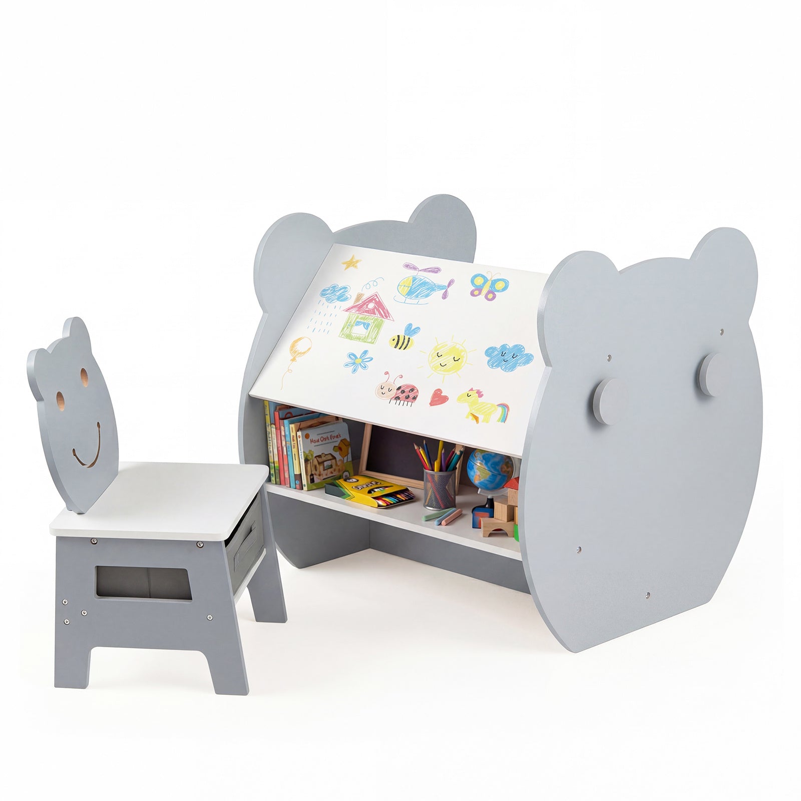 Kids' Art Table and Chair 3-in-1 Toddler Activity Table with Storage-Grey