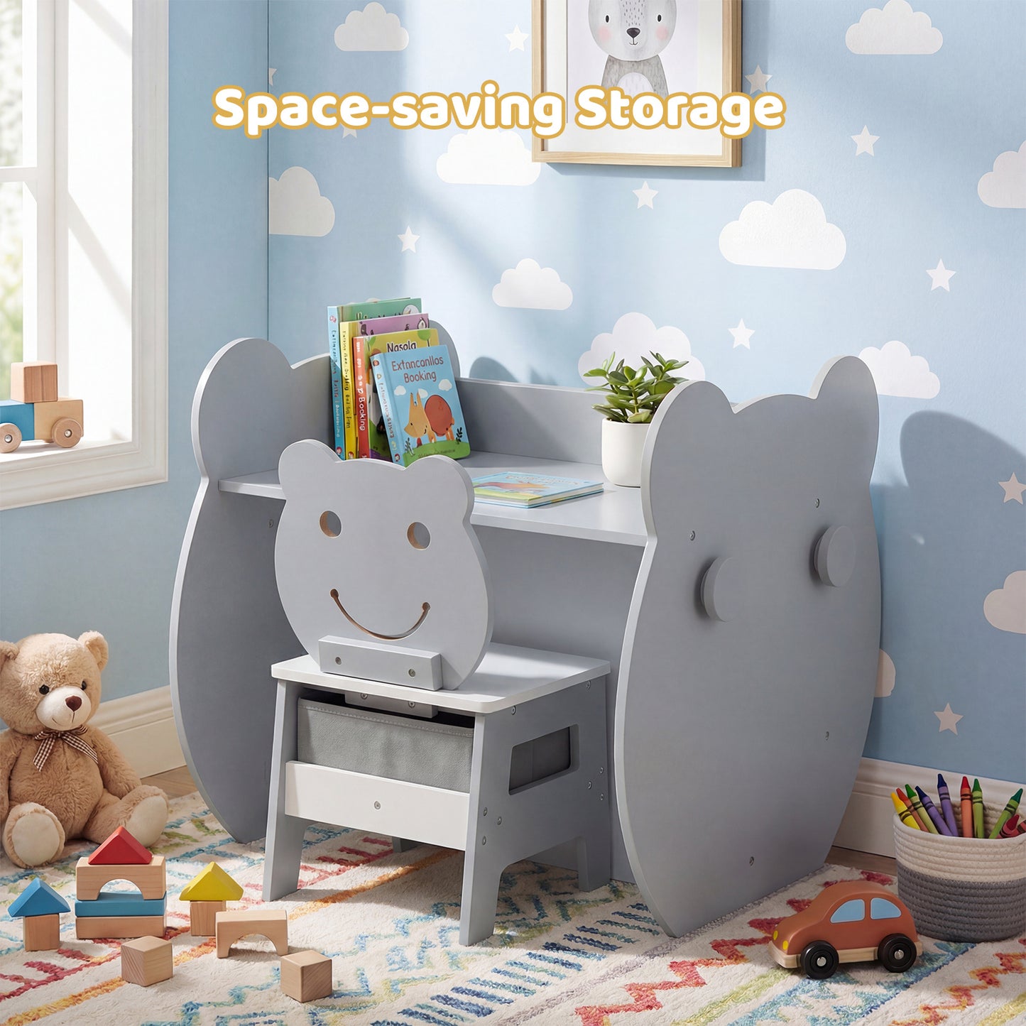 Kids' Art Table and Chair 3-in-1 Toddler Activity Table with Storage-Grey
