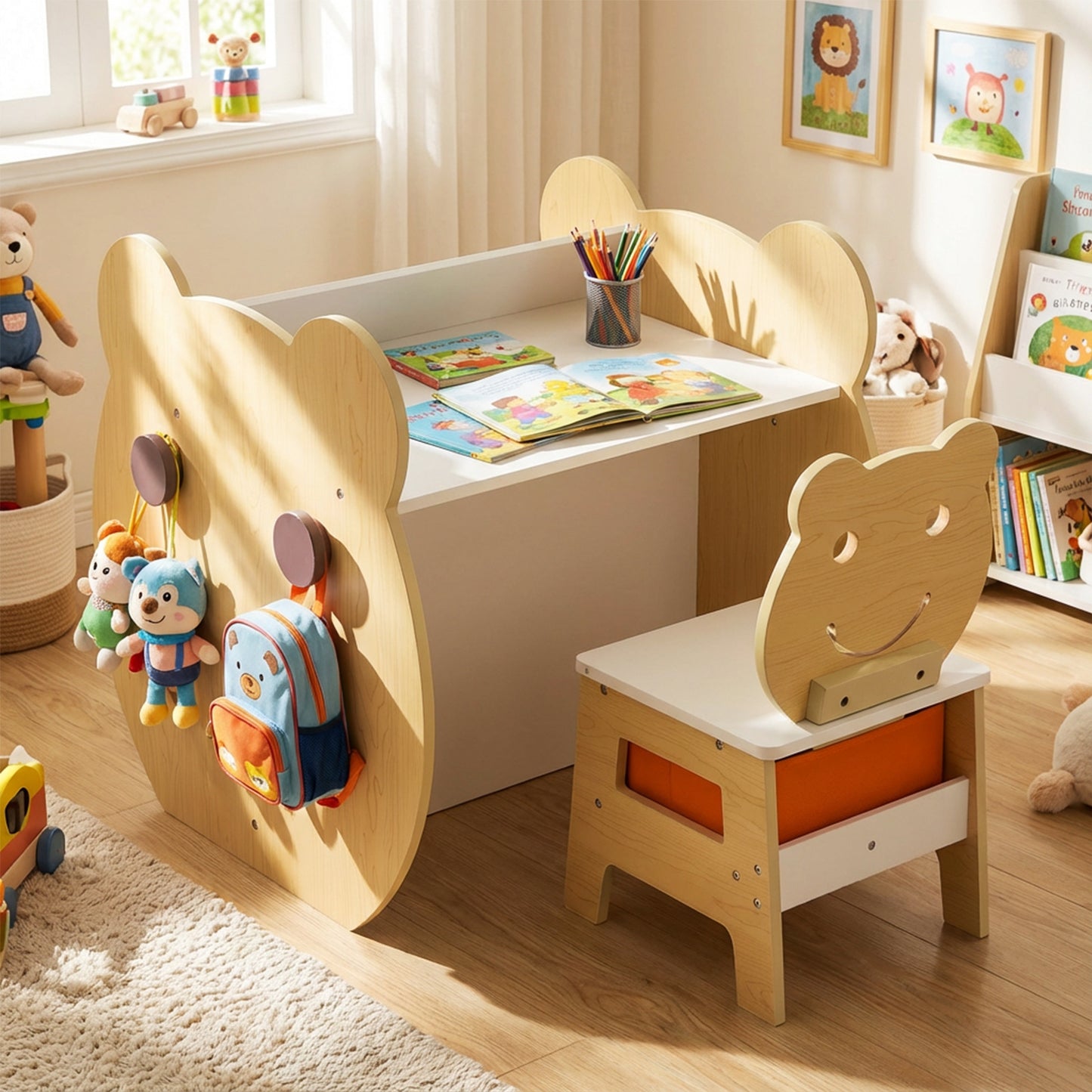 Kids' Art Table and Chair 3-in-1 Toddler Activity Table with Storage-Natural
