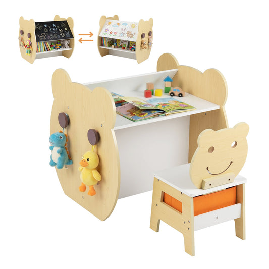 Kids' Art Table and Chair 3-in-1 Toddler Activity Table with Storage-Natural