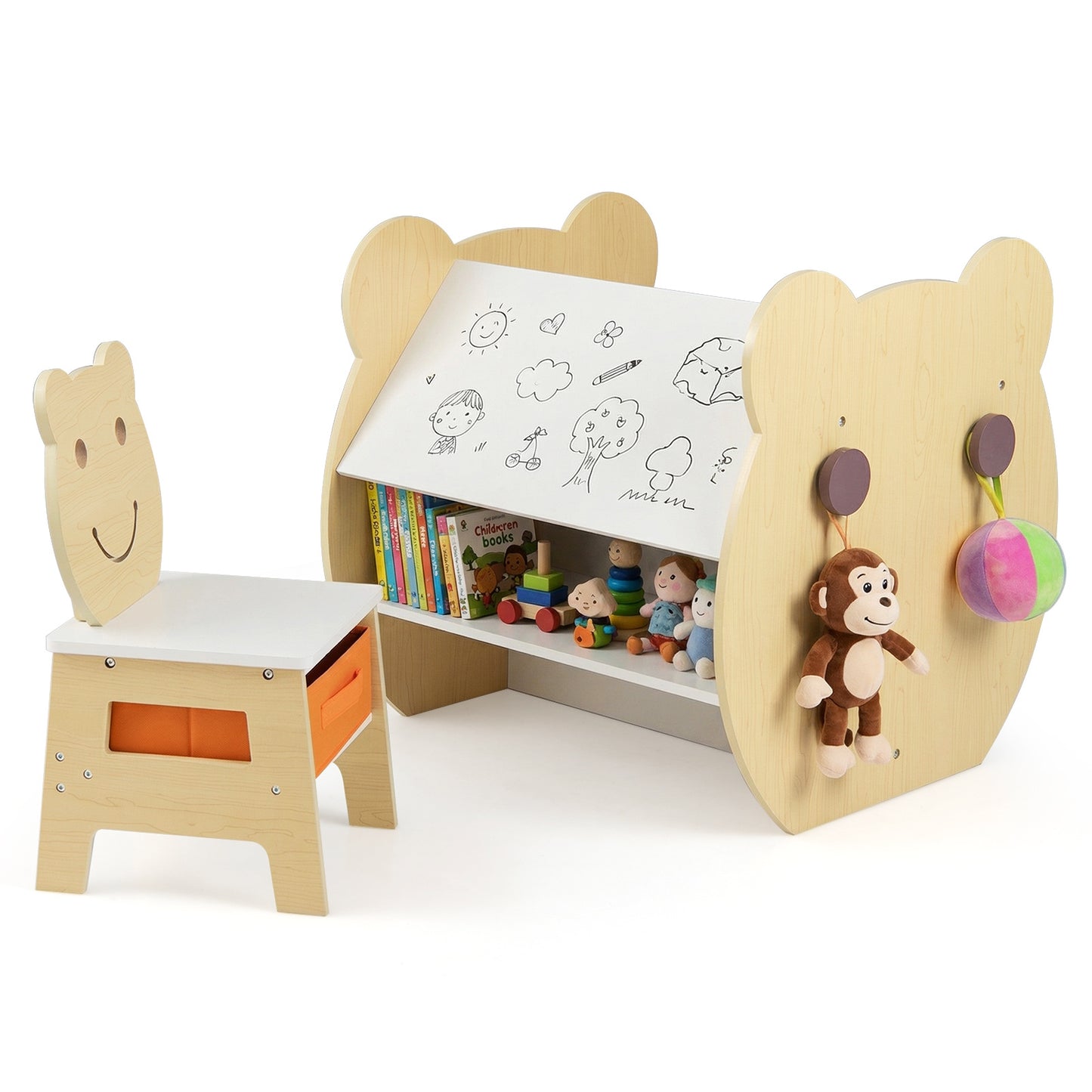 Kids' Art Table and Chair 3-in-1 Toddler Activity Table with Storage-Natural