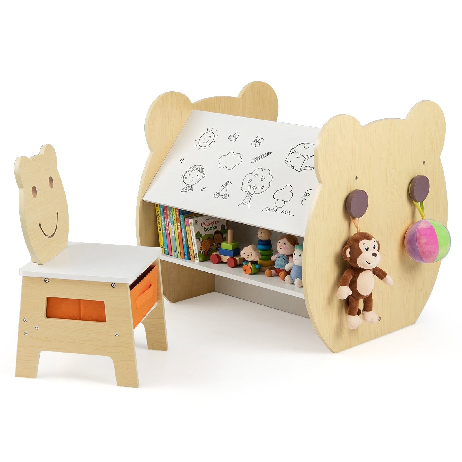 Kids' Art Table and Chair 3-in-1 Toddler Activity Table with Storage-Natural
