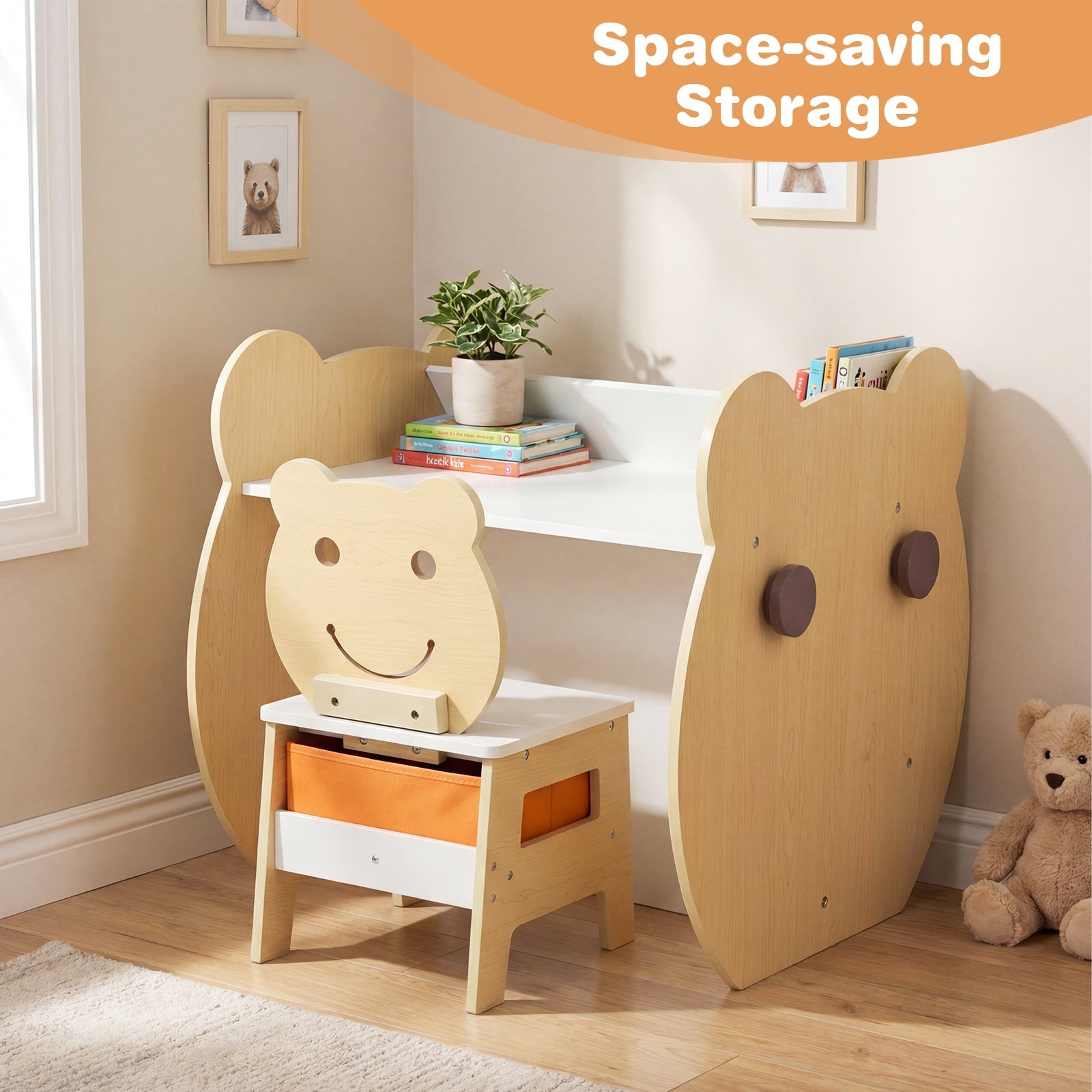 Kids' Art Table and Chair 3-in-1 Toddler Activity Table with Storage-Natural