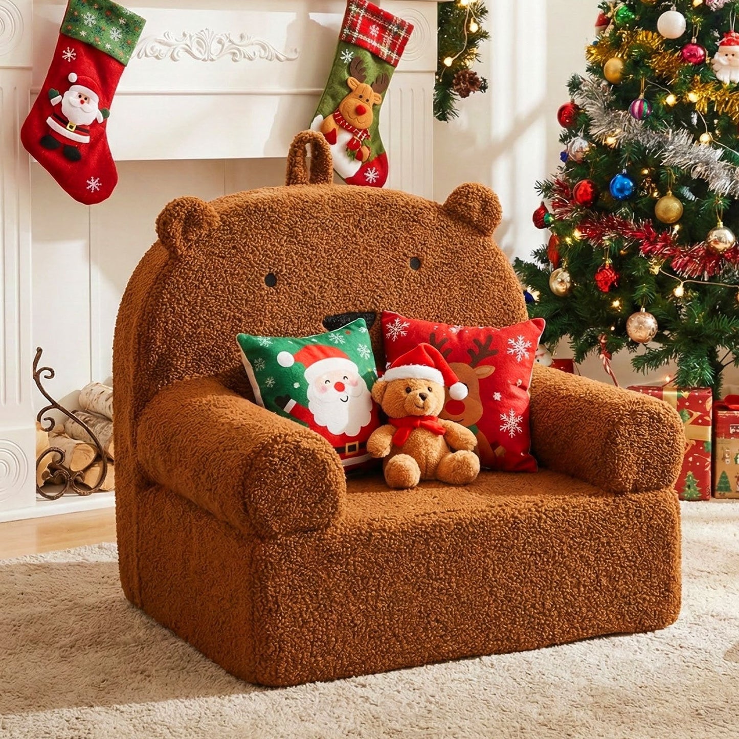 Kids Bear Sofa with Soft Fleece Fabric Cover-Brown
