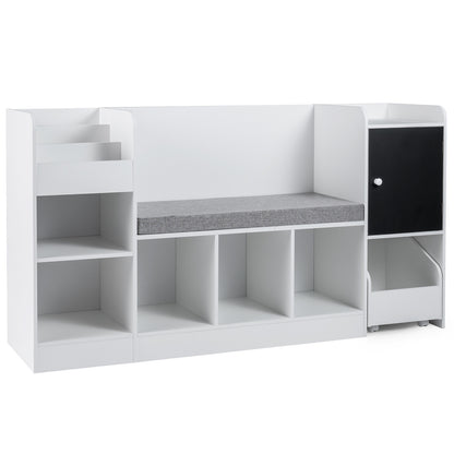 Kids Bookcase and Bookshelf with Reading Nook Toy Storage Organizer with Padded Seat Cushion-White