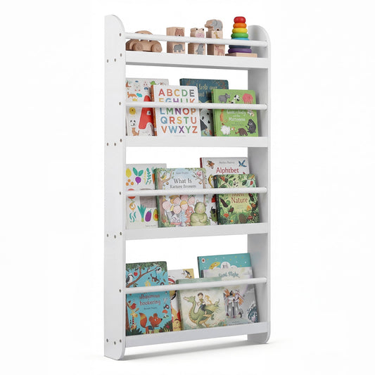 Kids Bookshelf 4-Tier Wall Mounted Book Shelf for Toys and Books-White