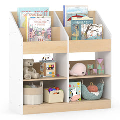 Kids Bookshelf Toddler Book Stand with 4 Upright Cubes and 4 Storage Compartments-White