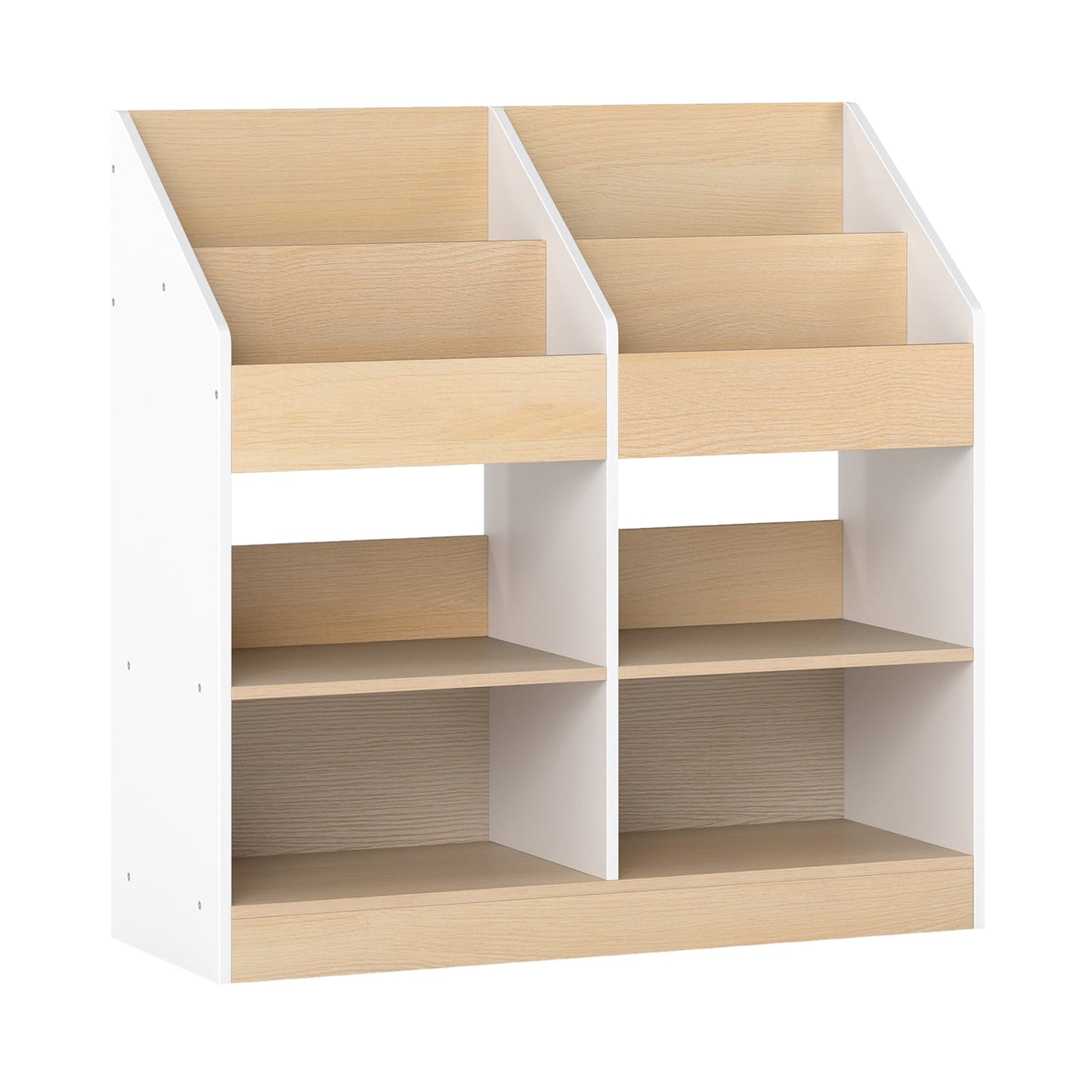 Kids Bookshelf Toddler Book Stand with 4 Upright Cubes and 4 Storage Compartments-White