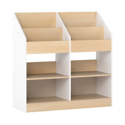 Kids Bookshelf Toddler Book Stand with 4 Upright Cubes and 4 Storage Compartments-White