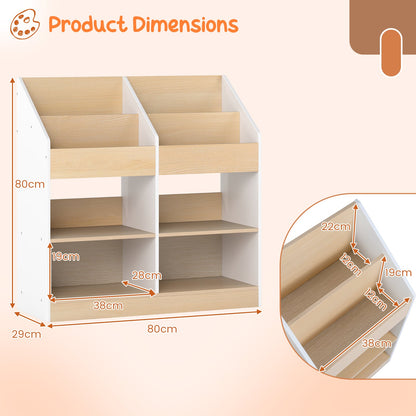 Kids Bookshelf Toddler Book Stand with 4 Upright Cubes and 4 Storage Compartments-White