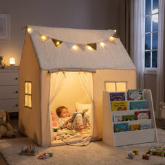 Kids Bookshelf & Toddler Playhouse Set with Glow Stars