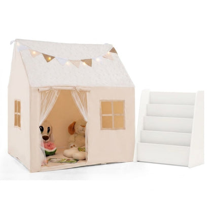 Kids Bookshelf & Toddler Playhouse Set with Glow Stars