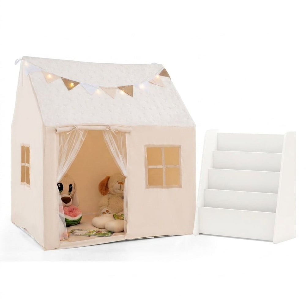 Kids Bookshelf & Toddler Playhouse Set with Glow Stars